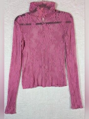 Free People Pink Lace Long Sleeve Turtleneck Top